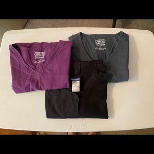 Cherokee 2 small scrub tops and 1 small lab coat